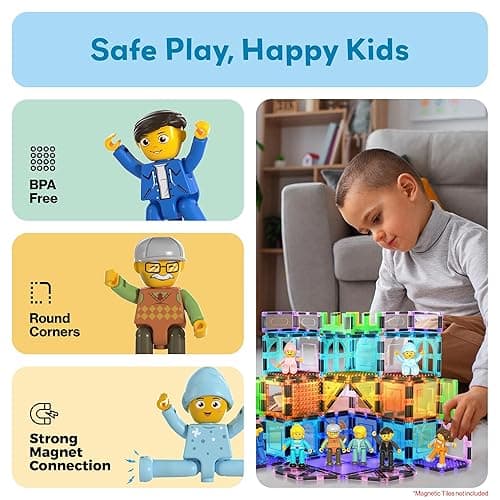Picasso Toys Magnetic Action Figures 8 Piece Family Character for Construction Building Block Tiles Toddler Toy Set Magnet Expansion Variety Pack Educational STEM Learning Kit Pretend Playset PTA11 - 8 Family thumbnail 6