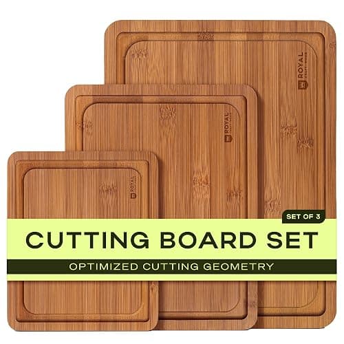 ROYAL CRAFT WOOD Wooden Cutting Boards for Kitchen Meal Prep & Serving - Bamboo Non Toxic Cutting Board Set with Deep Juice Groove Side Handles - Charcuterie & Chopping Butcher Block for Meat (3 Pcs) - Image 1