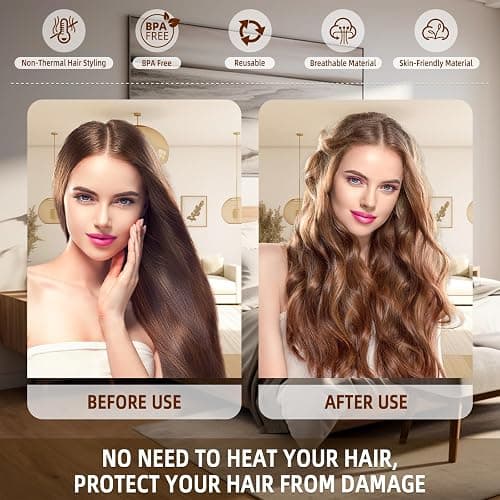 Heatless Curls Overnight Rods Jumbo Set, Heatless Hair Curler Velvet Satin Jumbo Flexi Rods to Sleep in, No Heat Overnight Sleeping Blowout Curls Wave Styling Tools with Silk Scarf 4pcs Brown thumbnail 6
