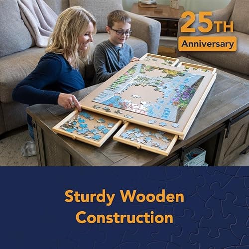 Bits and Pieces Puzzle Board with Drawers – 1500 Piece Jigsaw Puzzle Table Organizer – Premium Wooden Puzzle Board for Adults, 26"x35" Smooth Non-Slip Surface, Portable Puzzle Table with Sorting Trays thumbnail 6