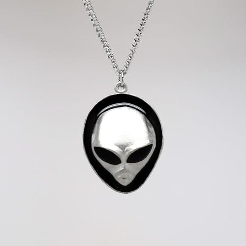 Real Metal UFO Roswell Alien Head with Black Enamel Eyes Pendant Necklace thumbnail 5