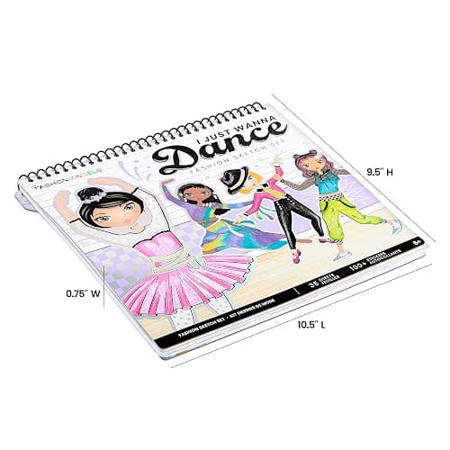 Fashion Angels I Just Wanna Dance Fashion Sketch Set, Create Dance-Themed Outfits with 35 Sketch Pages, 100+ Stickers & Stencils, Fun Craft Kit for Kids thumbnail 5