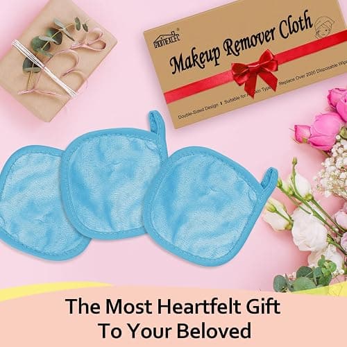 HOMEXCEL Makeup Remover Cloth 12 Count (Pack of 1), Reusable Makeup Remover Pads, Washable Ultra Soft Facial Cleansing Cloths For All Skin Types, 5 X 5 In, Blue thumbnail 7