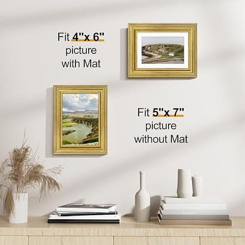 Vittanly 5x7 Picture Frames Set of 2, Ornate Vintage Photo Frame for Wall or Tabletop, Display 4x6 Pictures with Mat or 5x7 without Mat, Rustic Gold thumbnail 4
