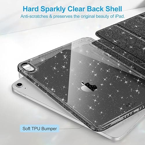 Fintie Slim Case for iPad (A16) 11th Generation 11 Inch (2025), iPad 10th Generation 10.9 Inch (2022) - Glittering Sparkly Shockproof Cover with Shiny Clear Back Shell & Pencil Holder, Black thumbnail 4