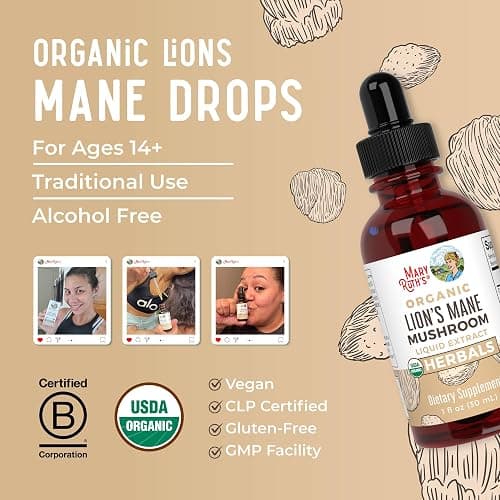 MaryRuth Organics Lions Mane Mushroom Supplement, Up to 1 Month Supply, Nootropic USDA Organic Lions Mane Extract Nervine Herbal Liquid Drops, Brain Health Non-GMO Vegan Alcohol Free Tincture, 1 Fl Oz thumbnail 8
