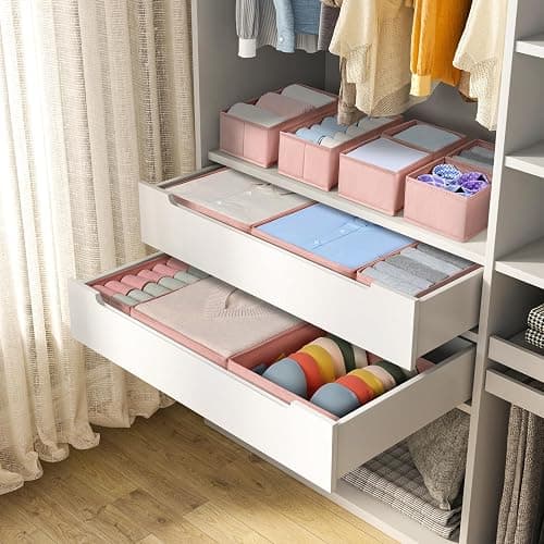 DIMJ Drawer Organizer Clothes 15 Pack - Foldable Dresser Organizer for Nursery, Bedroom, Closet - Pink Dividers for Baby Clothes, Underwear, Clothing, Sock, Belt, Tie thumbnail 3