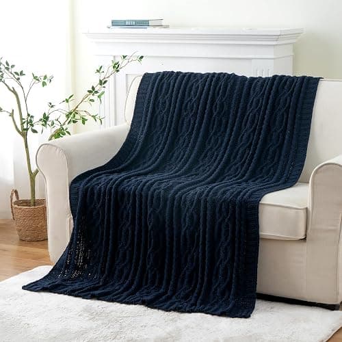 Battilo Navy BlueThrow Blanket for Couch, 51"x67", Chenille Knit Throw Blanket, Super Soft Warm Blanket, Decorative Christmas Textured Throw Blanket for Bed,Living Room thumbnail 4