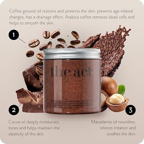 THE ACT Coffee Body Scrub with Salt & Cocoa – Exfoliating Scrub for Cellulite, Stretch Marks, Ingrown Hair – Organic Moisturizing Body Scrub with Vitamin E & Menthol – Gift for Women & Men, 10.58 Oz thumbnail 5