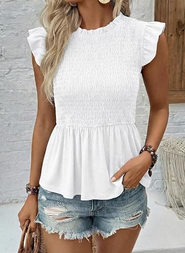 SHEWIN Womens Blouses Peplum Babydoll Summer Tops Ruffle Sleeve Dressy Casual Elegant Ladies Solid Shirts Spring Clothes thumbnail 2