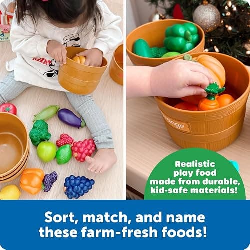 Learning Resources Farmer's Market Color Sorting Set - Pretend Play Food Sets for Kids Kitchen, Color Sorting Toys, Plastic Fruit and Vegetable Toy for Kids Kitchen Set, Play Food for Toddlers 1-3 thumbnail 3