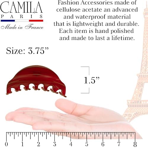 Camila Paris CP2529 French Hair Clip for Women for Thick Hair for Long Curly Wavy Hair, Red, Girls Hair Claw Clips Jaw Styling Hair Accessories for Women, Strong Hold No Slip Grip, Made in France thumbnail 3