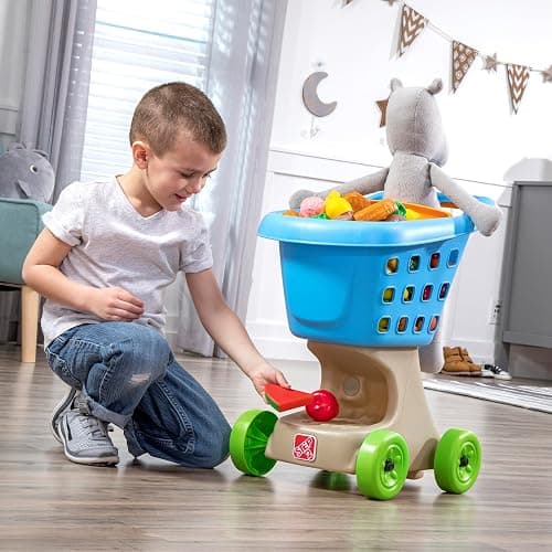 Step2 Little Helper's Shopping Cart for Kids, Play Grocery Cart, Made of Durable Plastic, for Toddlers 2+ Years Old, Blue thumbnail 7
