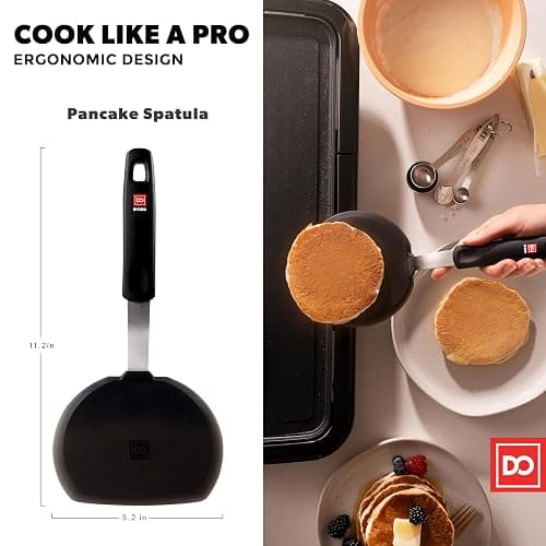 Silicone Turner Pancake Spatula - Nonstick Cookware Safe 600°F Heat-Resistant Flexible & Thin Cooking Flipper for Eggs - Reinforced Stainless Steel Core - BPA Free & Dishwasher Safe by DI ORO thumbnail 2