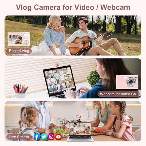 Digital Camera - 68MP Autofocus with 2.8" LCD Screen 16X Digital Zoom Anti-Shake Photography Vlogging Compact Photo Camera with 32gb SD Card for Kids Students Beginners Teens (All Pink) thumbnail 6