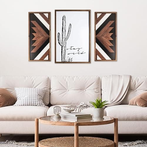 flangairy 2 Pcs Aztec Wall Decor With Wood Framed, 20.9x9.8 Inch Wooden Western Wall Art, Southwestern Native American Boho Bathroom Bedroom Living Room Rustic Home Decoration thumbnail 9