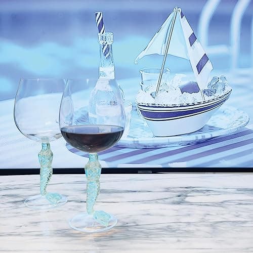 Supreme Housewares Durable Acrylic Plastic Stem Wine Glasses, Set of 2, Reusable Plastic Drinkware, BPA-free, Shatter-Proof, Ideal for Wine and Beverage (17 oz, Mermaid) thumbnail 6