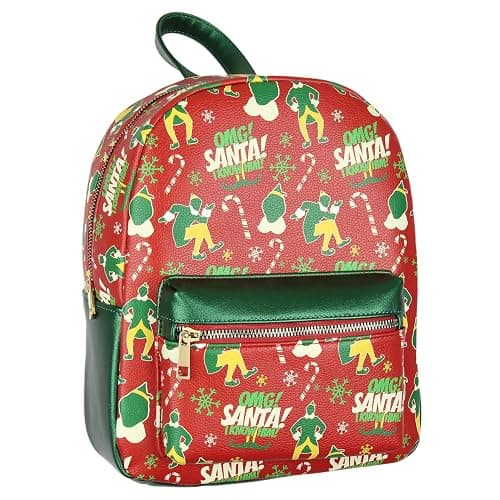 Bioworld Elf The Movie Buddy OMG! Santa! I Know Him Allover Pattern Faux Leather Mini Backpack - Image 1