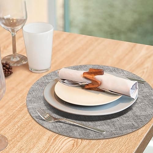 BIPASION Placemats, Heat-Resistant Round Place Mats Set of 6 for Dining Table, Waterproof, Washable Table Placemat - Premium Wipeable Leather Placemats as Stylish Home Decor, Grey thumbnail 6