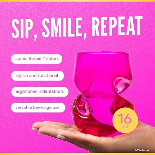 Dragon Glassware x Barbie Wine Glasses - 16 oz Magenta & Pink Wine Glasses Set of 2 - Stemless with Finger Indentations - Aerates Naturally - Barbie Gifts for Women thumbnail 2