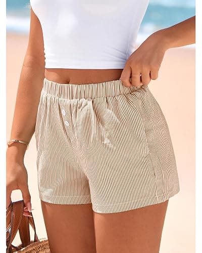 BTFBM Striped Boxer Shorts for Women 2025 Summer Y2k Vacation Beach Bottoms Lounge Sleep Pj Pajama Shorts Spring Clothes thumbnail 7