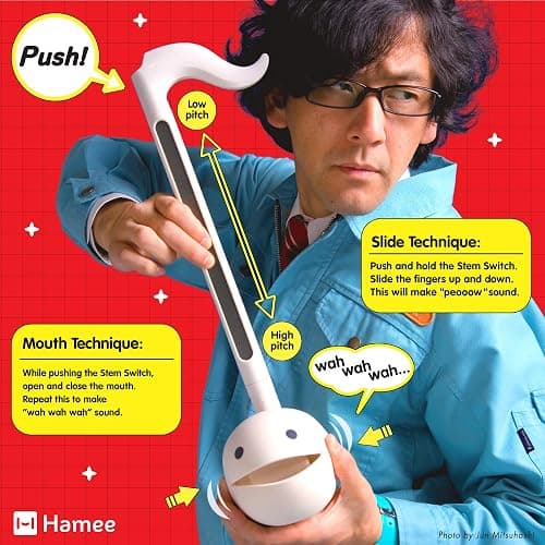 Otamatone Deluxe Electronic Musical Instrument for Adults Portable Synthesizer Digital Electric Music from Japan by Cube/Maywa Denki Cool Stuff Gifts, Red [English Manual] thumbnail 3