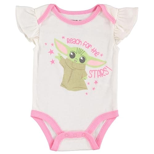 STAR WARS Baby Girls Baby Yoda 3 Piece Short Sleeve Bodysuit Pull-on Pants and Accessory thumbnail 4