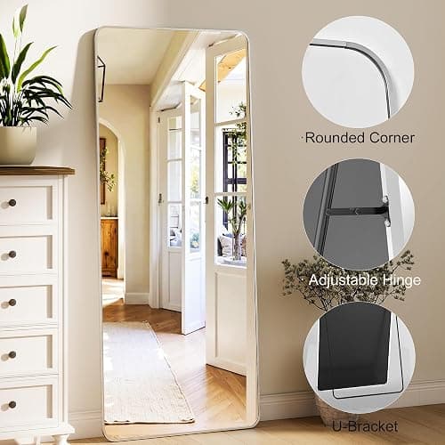 ZENOMIRRIS Silver Full Length Mirror 21 x 56 Inch Nano Floor Mirrors with Stand Rounded Corner Full Body Mirrors with Aluminum Alloy Frame for Bedroom Living Room Checkroom thumbnail 4