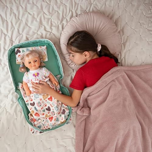 HappyVk Baby Doll Bed Set-Portable Doll Bassinet for Dolls up to 21 inches - Handbag for Girl - Love Design thumbnail 5