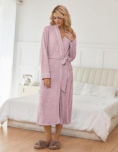Ekouaer Womens Robe Long Bathrobe Lightweight Soft Knit Kimono Robes Ladies Casual Sleepwear S-3XL thumbnail 4