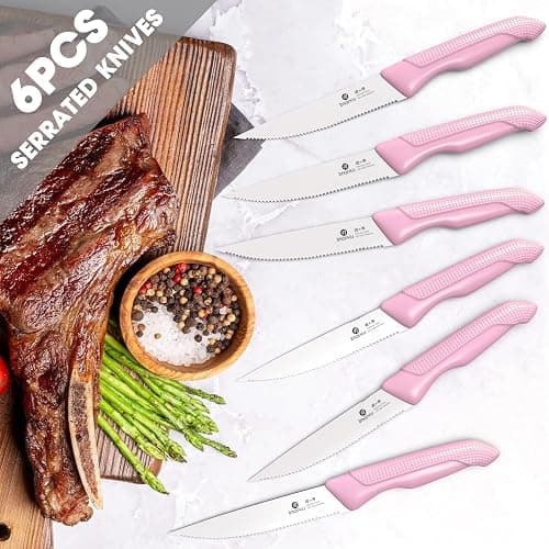 imarku Knife Set with Block, Sharp Knife Set with Built-in Sharpener, Japanese Stainless Steel Kitchen Knife Set with Non-Slip Ergonomic Handle, Dishwasher Safe, Valentine's Day Gifts, 14 PCS, Pink thumbnail 8