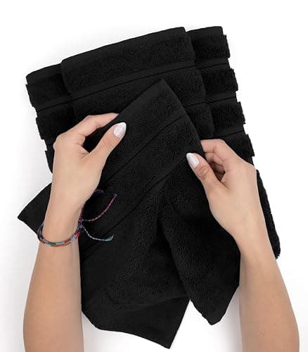 American Soft Linen Luxury Hand Towels for Bathroom, 600 GSM Heawy Weight 16x28 Size 100% Cotton Turkish 4 Piece Hand Face Towel Set, Black Hand Towels thumbnail 6