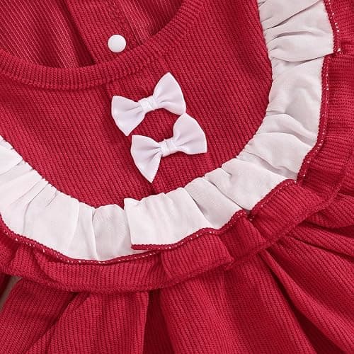 Madjtlqy Newborn Baby Girl Clothes Romper Dress Ruffles Long Sleeve Fall Winter Outfit with Headband thumbnail 5