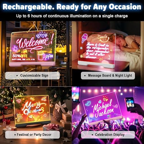 16-Inch Rechargeable Doodle Glow LED Note Board, 7-Color Light Modes, Neon Art Dry Erase Light Up Drawing Pad with Built-in Stand, Sketching Gift Toy for Kids/Girls/Teens, 5 Markers & Tracing Book thumbnail 4