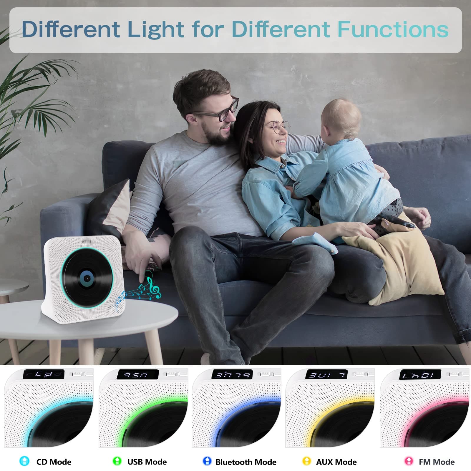 CD Player with Bluetooth Transmitter, Portable CD-Player Built-in HiFi Speakers LED Display, Music Kpop Mp3 Player Home Audio, FM Radio, Timer, USB, AUX, Remote Control, Mother Days Gift thumbnail 2