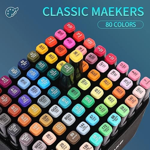 WELLOKB Alcohol Markers, 80 Colors Dual Brush Tip Permanent Art Markers, Coloring Marker, for Book Painting Card Making, Christmas gift for Adults Kids 8-12 - Black-80PCS thumbnail 2