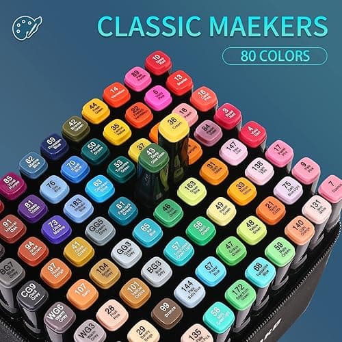 WELLOKB Alcohol Markers, 80 Colors Dual Brush Tip Permanent Art Markers, Coloring Marker, for Book Painting Card Making, Christmas gift for Adults Kids 8-12 - Black-80PCS thumbnail 2