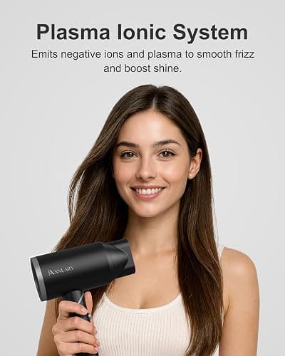 ANNLARY Plasma Ion Hair Dryer with Diffuser for Curly Hair, 1800W Fast Drying Blow Dryer with Comb, Lightweight and Low Noise Hairdryer for All Hair Types, Foldable Design for Travel thumbnail 3