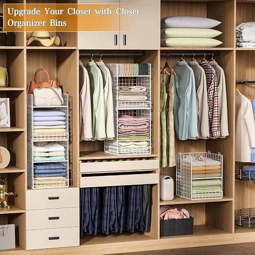Yociyoga Closet Organizers and Storage - Stackable, Space Saving, Foldable Iron Mesh Bins with Adjustable Plate for Home Closet Organizer System thumbnail 8