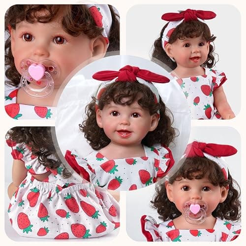 BABESIDE 3Pcs Reborn Baby Doll Clothes for 17-22 Inch Dolls,Strawberry Outfit Set with Magnetic Pacifier, Cute Baby Doll Accessories for Newborn Reborn Girl Dolls thumbnail 8