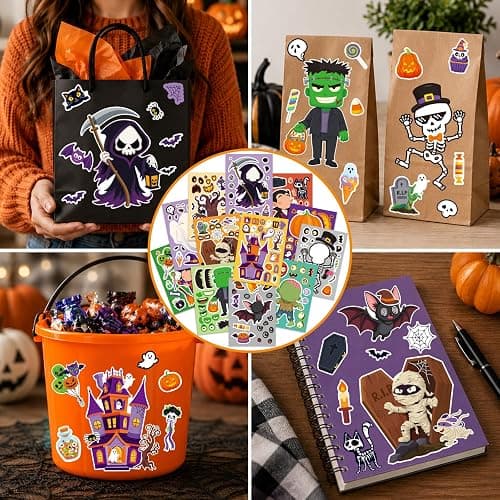 48 Sheets Halloween Stickers for Kids, Halloween Decorations, Halloween Party Favors, Cute Assorted Halloween Crafts Stickers for Party, Classroom, Treat Bags thumbnail 4