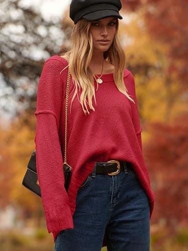 ANRABESS Women's Oversized Casual Loose Slouchy Scoop V Neck Batwing Long Sleeve Knit 2025 Fall Pullover Sweaters thumbnail 8
