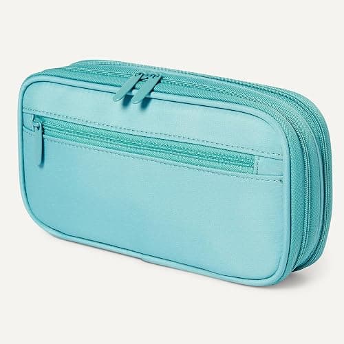 Amazon Basics Large Capacity Pencil Case with Durable Zipper, Multi-Compartment, Cyan Mild thumbnail 6
