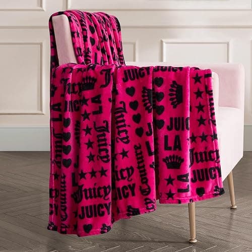 Juicy Couture Luxurious Throw Blanket for Couch - 50” x 70” Inches - Crown Royal Blanket - Plush & Cozy Throw Blanket - Decorative Blankets for Sofas, Throws for Chairs, and Beds – Hot Pink/Black thumbnail 3