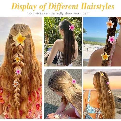 6 Pcs Hawaiian Flower Hair Clips for Women Girls, Plumeria Claw Clips for Thick/Thin Hair, Strong Hold Summer Beach Cute Hair Accessories Tropical Decorative, Large & Small thumbnail 7