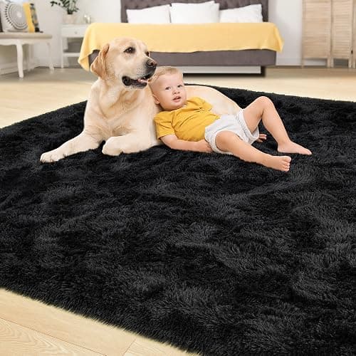 Tepook Super Soft Fluffy Rug for Bedroom, Modern Shaggy Fuzzy Kids Rugs for Living Room, Plush Indoor Nursery Home Decor Dorm Carpet with Non-Slip Bottom, Black, 5 X 8 Feet thumbnail 5