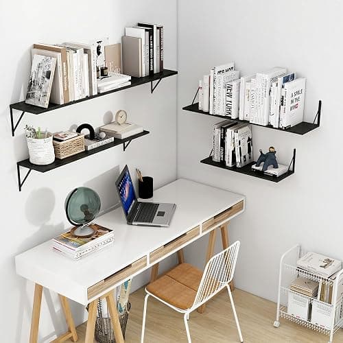 Vivelove Black Deep Floating Shelves for Wall, 48W x 8D Wood Wall Shelves Set of 2, Wide Floating Bookshelf for Living Room, Kitchen, Office, Bedroom and Decor Storage, with Metal Bracket - Black thumbnail 2