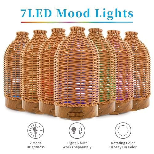 VICTORIA AROMA Essential Oil Diffuser - Multifunction Aromatherapy Diffuser 7 LED Color Changing Light 100ML Rattan Diffuser Easy to Clean Suitable for Home,Office (Tan) thumbnail 2