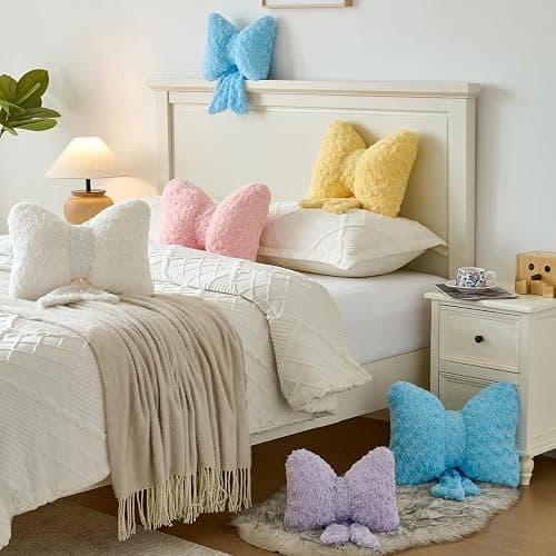 Ddliury Bow Pillow, Decorative Bow Pillows with Soft Plush for Couch Bed, Bow Shaped Throw Pillow Room Decor for Bedroom, Bow Decorative Pillow for Living Room (Lavender Purple, Small-12 Inches) thumbnail 6