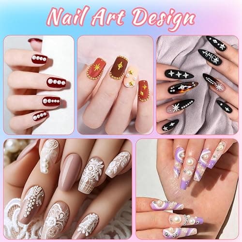 NEBURORA Gold and Silver Caviar Nail Art Beads Pearls Metal Nail Art Set | Flat-Back Pearls (White + Beige) , Multi-Shape Metal Nail Art Gemstone Set, with Tweezers and Pickup Pen, Mixed Sizes 0.6-2mm thumbnail 7